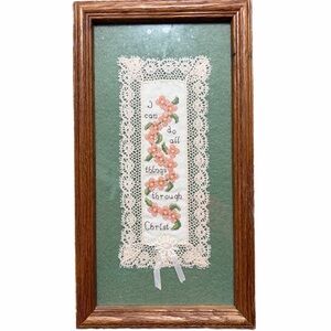 Handmade Bible Verse Floral Cross Stitch Tapestry I Can Do All Things Framed